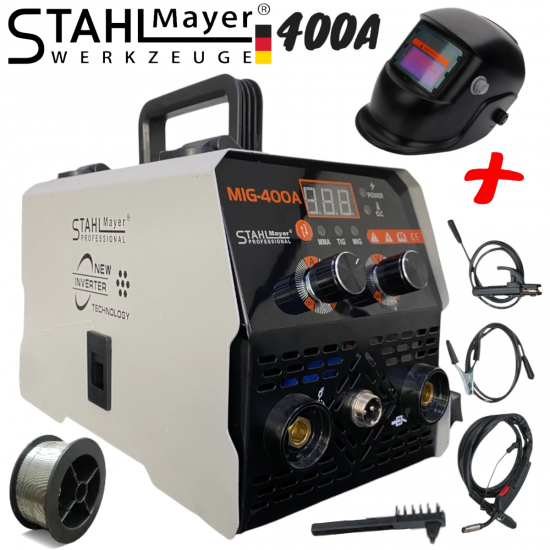 Телоподаващо Инверторен Електрожен 400А 2в1 Заваръчна Техника STAHLMAYER + Соларен Шлем Маска