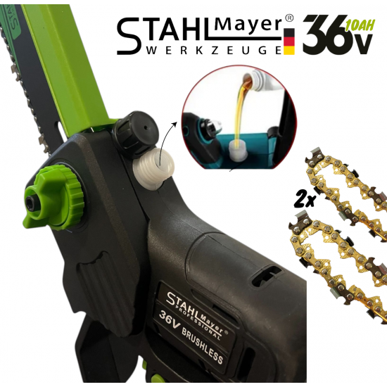 Акумулаторна Резачка STAHLMAYER 36V 10AH с Дисплей Две Батерии и Две Вериги 30сн Шина за Клони и Дърва Трион Акумулаторна Резачка STAHLMAYER 36V 10AH с Дисплей Две Батерии и Две Вериги 30сн Шина за Клони и Дърва Трион