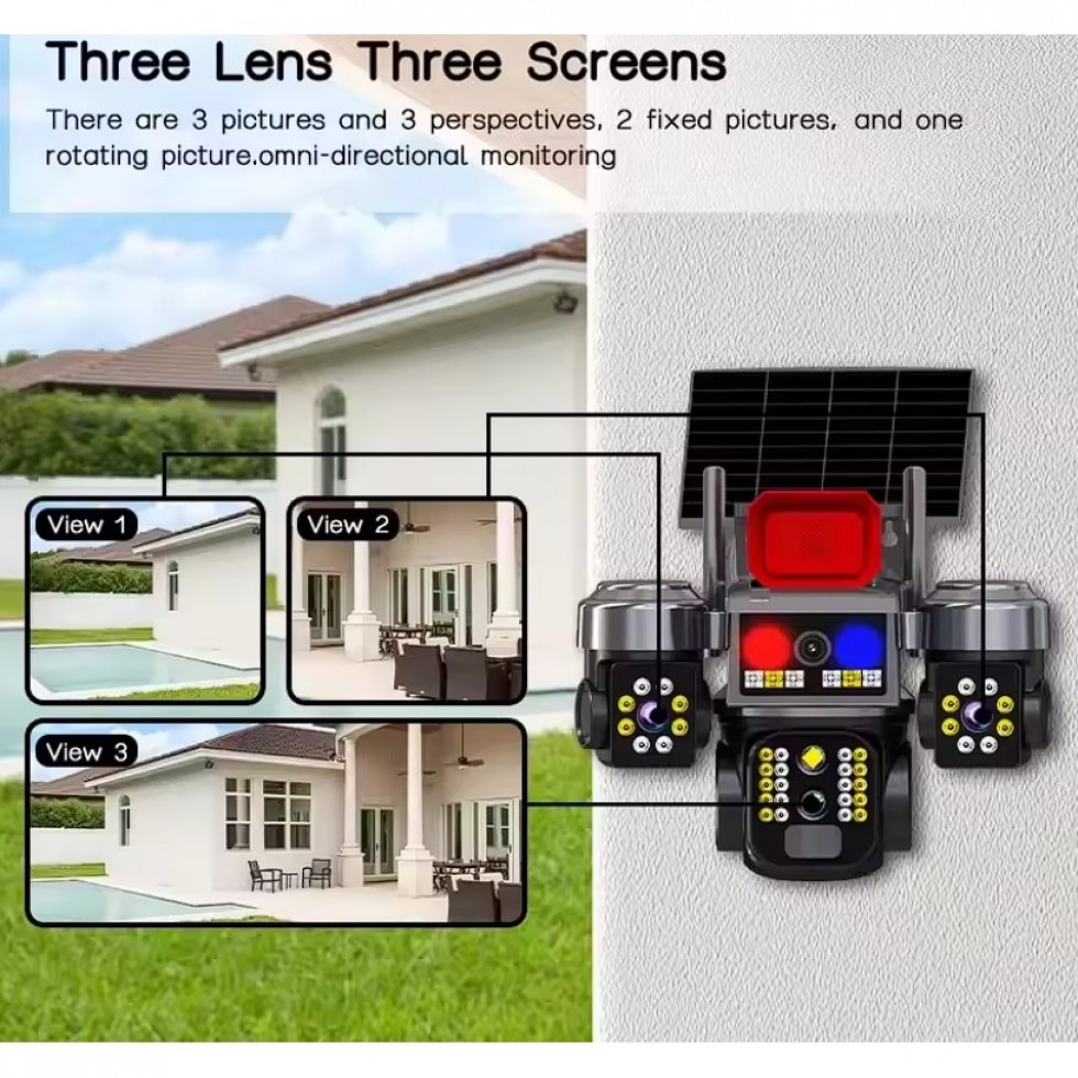 Соларна Камера Охранителна SUNVISION 16 MP 3 Обектива Аларма Wi-Fi Модел 28-80 Видеонаблюдение