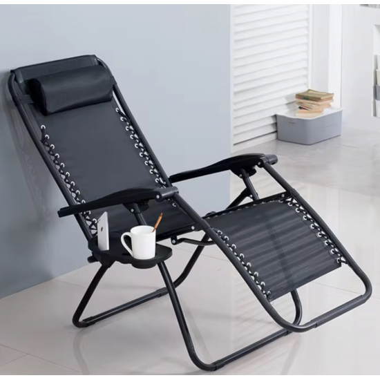 Стол Тип Шезлонг Сгъваем Къмпинг с Поставка за Чаша и Телефон