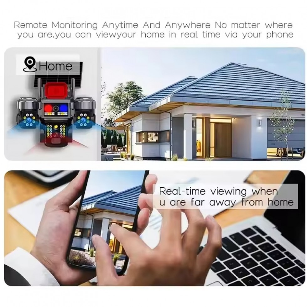 Соларна Камера Охранителна SUNVISION 16 MP 3 Обектива Аларма Wi-Fi Модел 28-80 Видеонаблюдение