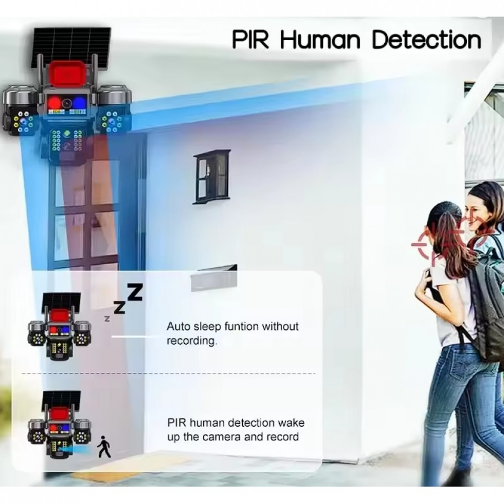 Соларна Камера Охранителна SUNVISION 16 MP 3 Обектива Аларма Wi-Fi Модел 28-80 Видеонаблюдение