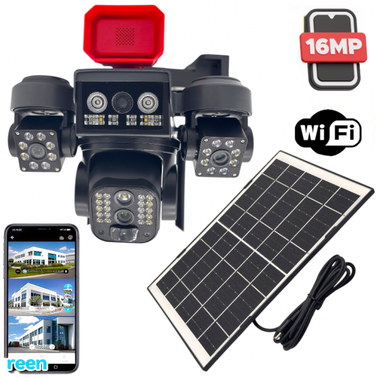 Соларна Камера Охранителна SUNVISION 16 MP 3 Обектива Аларма Wi-Fi Модел 28-80 Видеонаблюдение