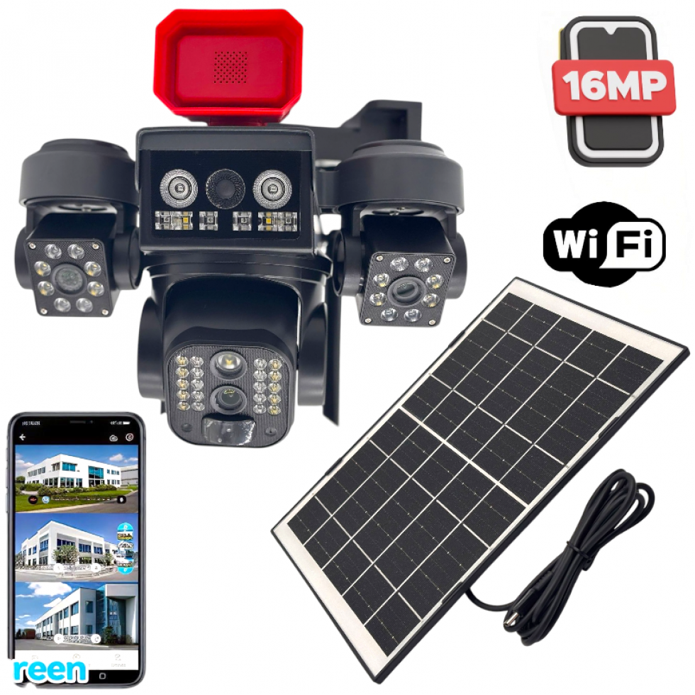 Соларна Камера Охранителна SUNVISION 16 MP 3 Обектива Аларма Wi-Fi Модел 28-80 Видеонаблюдение
