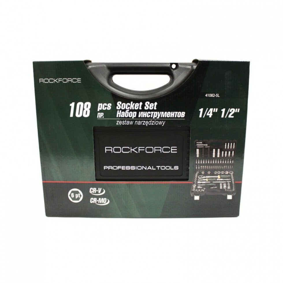 Куфар Гедоре с разтегателни тресчотки ROCK FORCE 108 части, CR-V, Cr-Mo, 1/2 Куфар Гедоре с разтегателни тресчотки ROCK FORCE 108 части, CR-V, Cr-Mo, 1/2