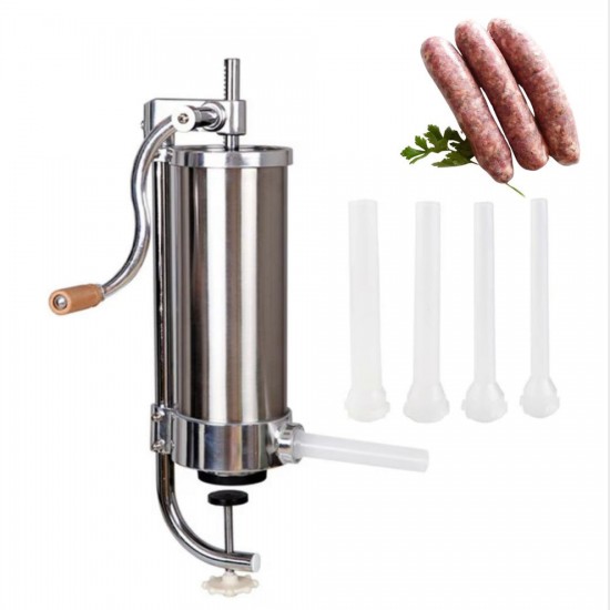 Вертикална Пълначка за Наденички Кайма Месо Колбаси Суджук и др. 4 литра кг 3 броя фуния Вертикална Пълначка за Наденички Кайма Месо Колбаси Суджук и др. 4 литра кг 3 броя фуния