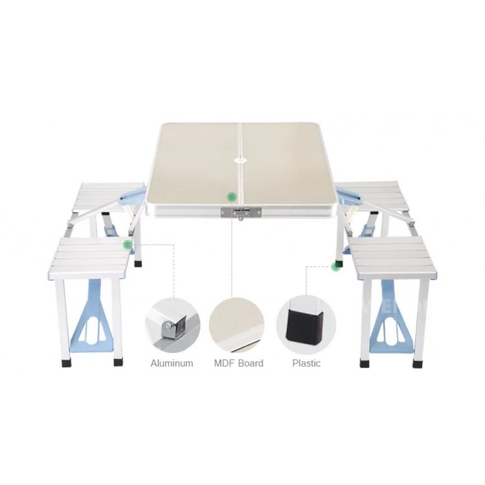 Сгъваема Маса с 4 стола в Куфар за Къмпинг риболов и пикник, алуминиева конструкция KRAFTROYAL