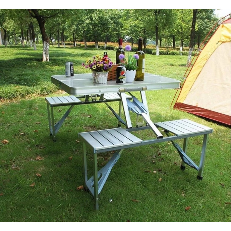 Сгъваема Маса с 4 стола в Куфар за Къмпинг риболов и пикник, алуминиева конструкция KRAFTROYAL
