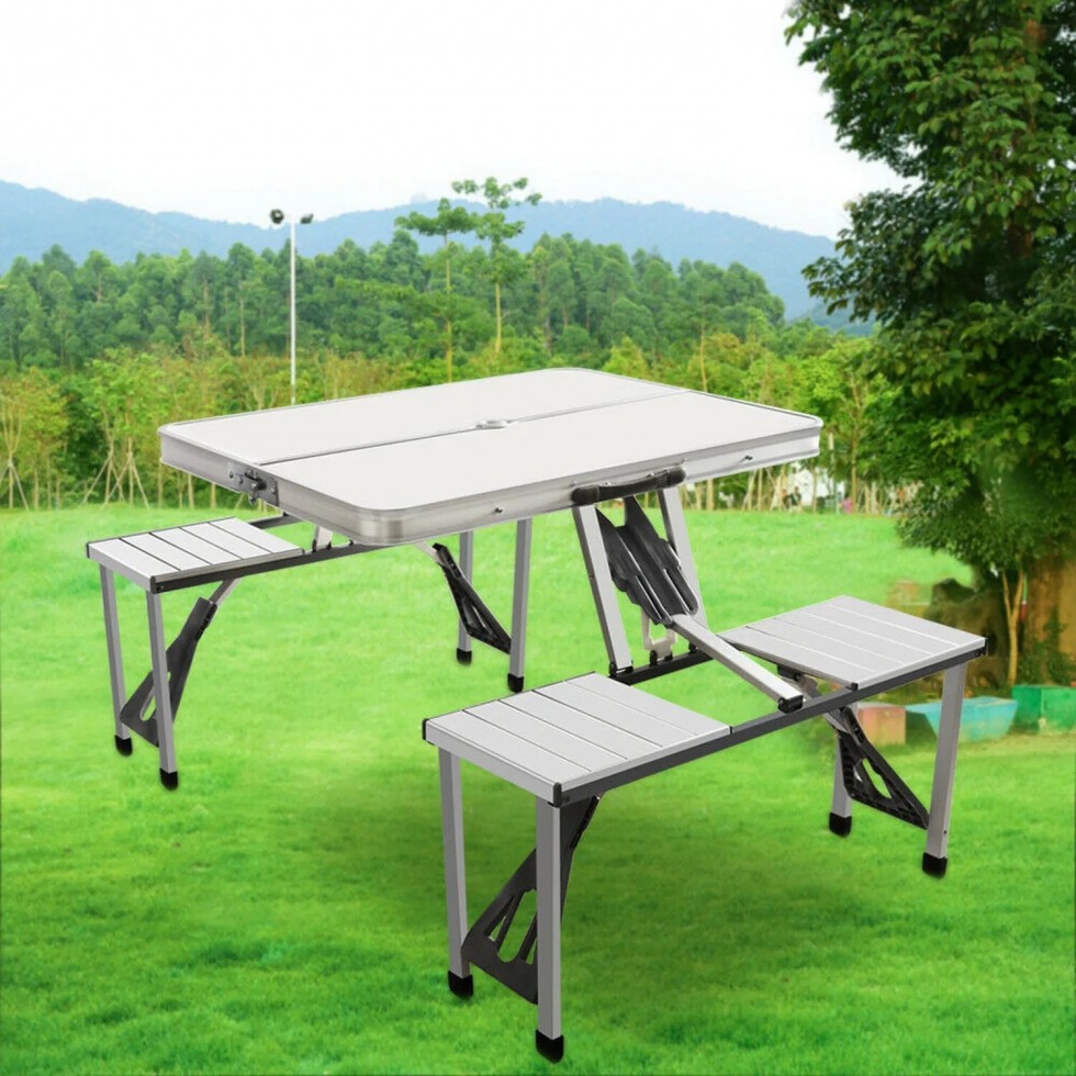Сгъваема Маса с 4 стола в Куфар за Къмпинг риболов и пикник, алуминиева конструкция KRAFTROYAL