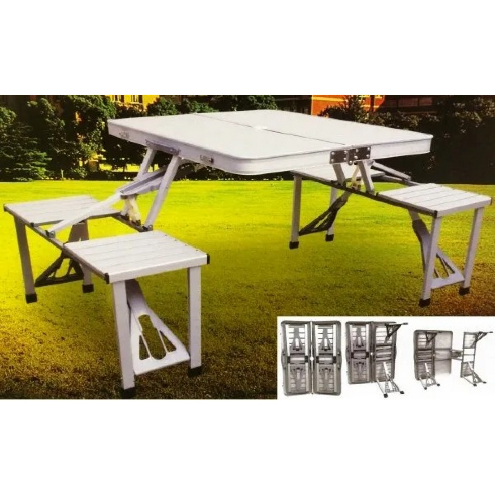 Сгъваема Маса с 4 стола в Куфар за Къмпинг риболов и пикник, алуминиева конструкция KRAFTROYAL