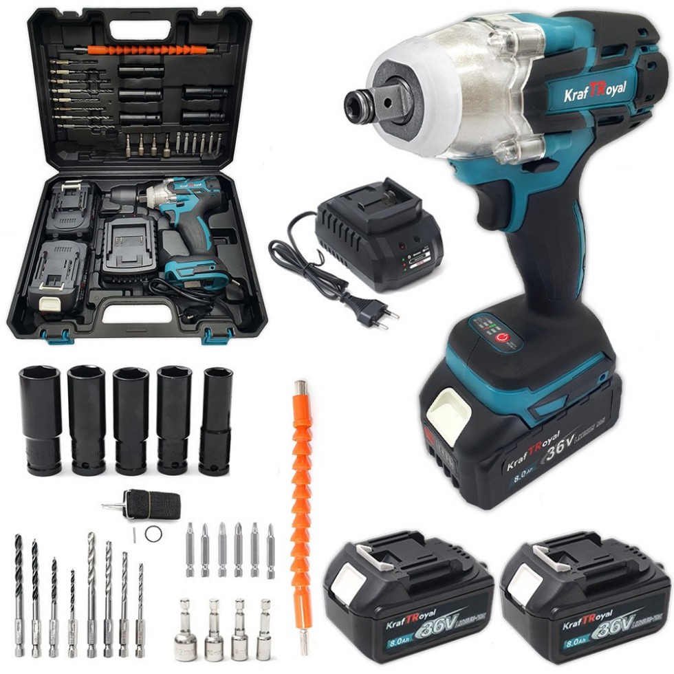Акумулаторен Безчетков Ударен Гайковерт / Импакт Комбиниран Безжичен KRAFT ROYAL 36V 8,0AH + 35 части инструменти Акумулаторен Безчетков Ударен Гайковерт / Импакт Комбиниран Безжичен KRAFT ROYAL 36V 8,0AH + 35 части инструменти
