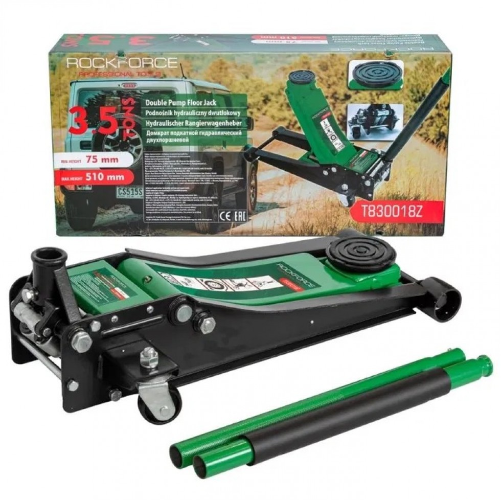 Хидравличен Нископрофилен Крик 3,5т 75 - 510мм ROCKFORCE Хидравличен Нископрофилен Крик 3,5т 75 - 510мм ROCKFORCE