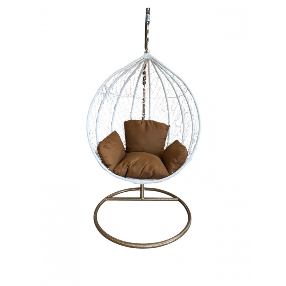 Висящ Градински Ратанов Стол - Люлка Comfort до 200кг бял и кафяв Висящ Градински Ратанов Стол - Люлка Comfort до 200кг бял и кафяв