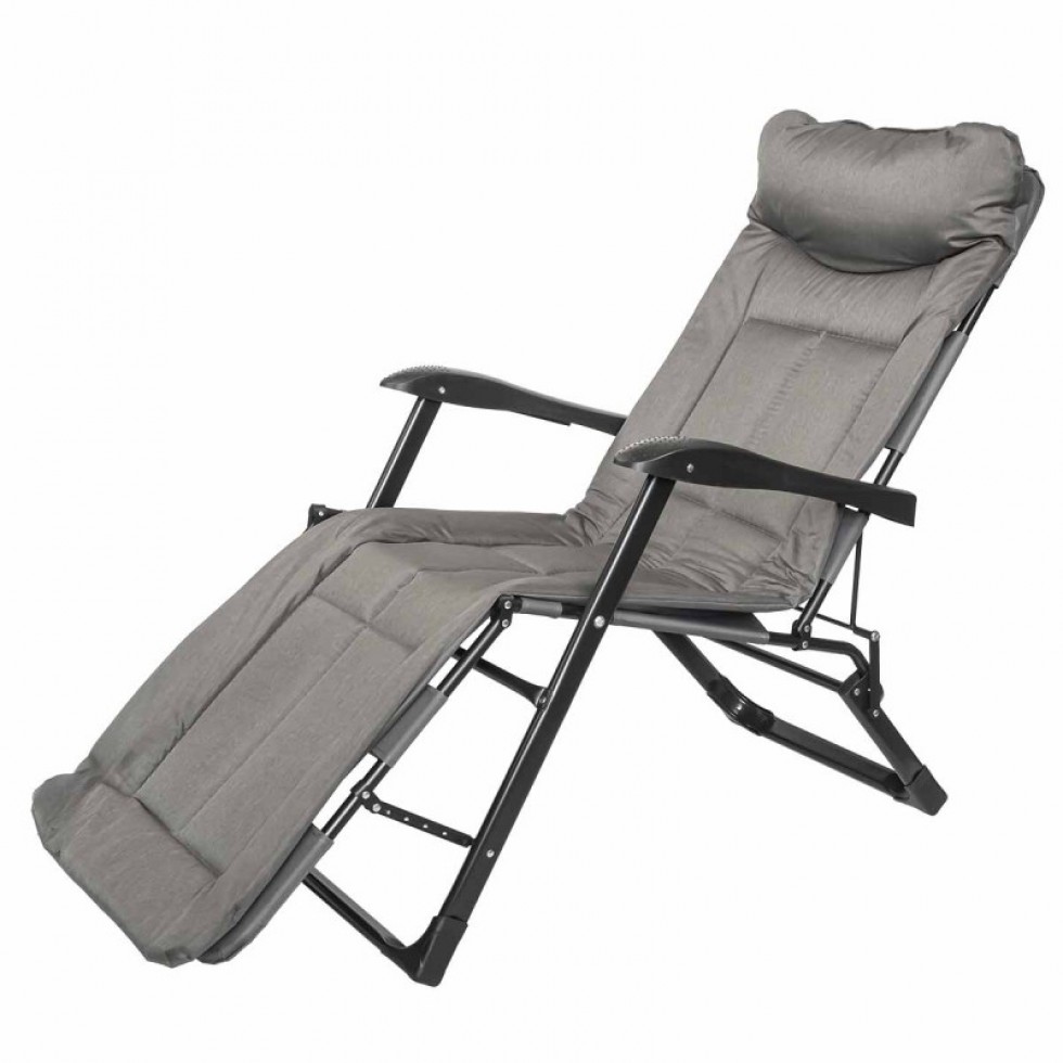 Шезлонг Тип Походно Легло Черен и Сив до 200кг Шезлонг Тип Походно Легло Черен и Сив до 200кг