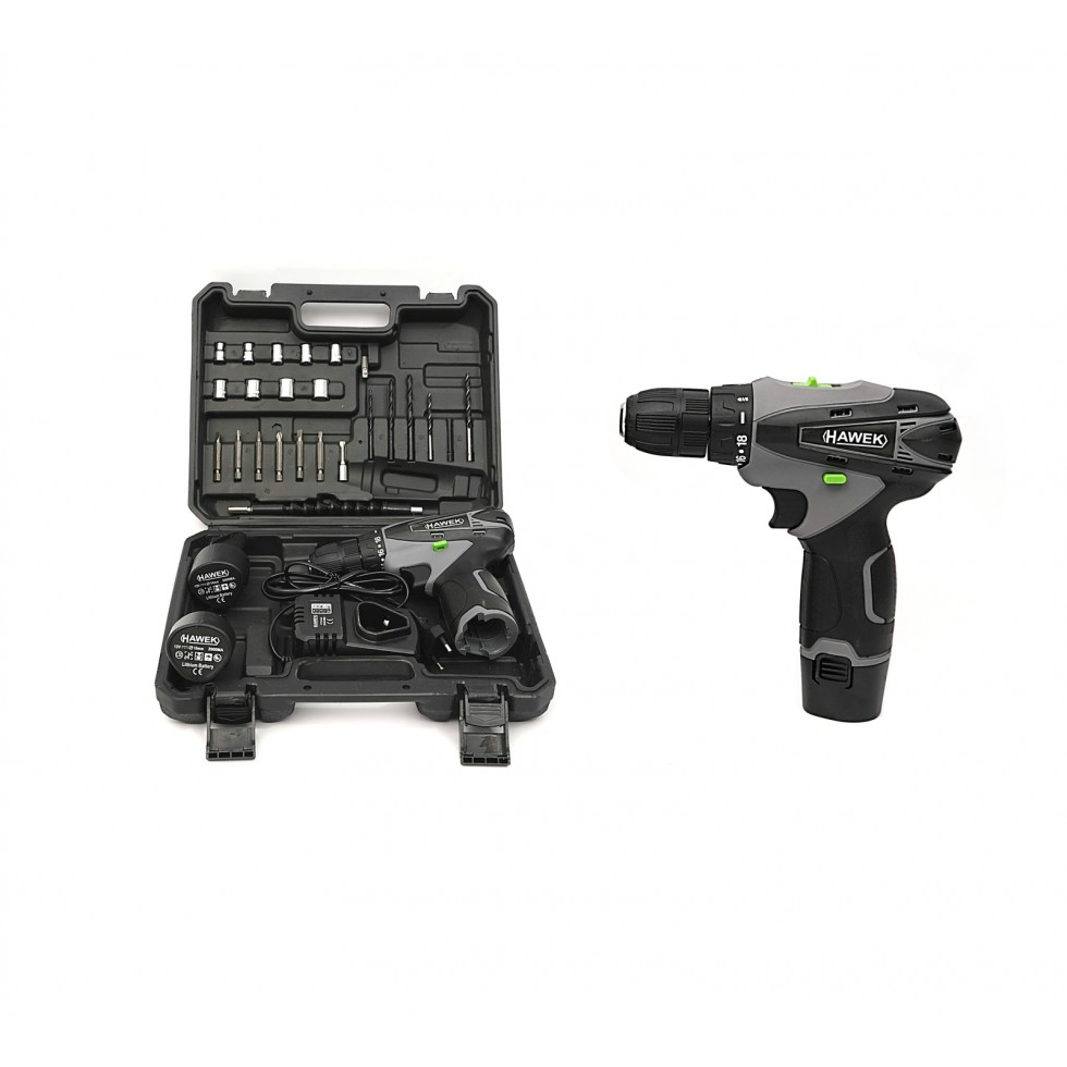 Полски Акумулаторен Двускоростен Винтоверт с Вложки и Удължение 12V 2AH HAWEK Полски Акумулаторен Двускоростен Винтоверт с Вложки и Удължение 12V 2AH HAWEK
