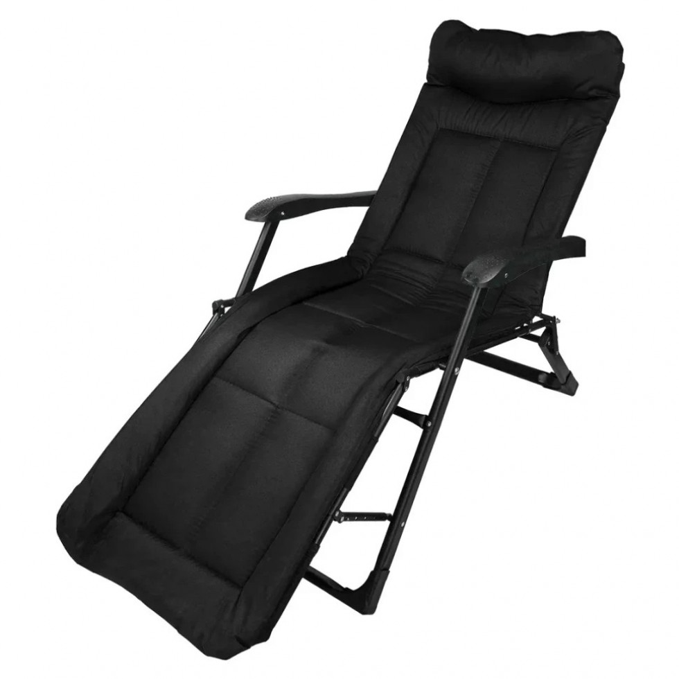 Усилен Шезлонг Походно Легло Сив и Черен до 200кг Усилен Шезлонг Походно Легло Сив и Черен до 200кг