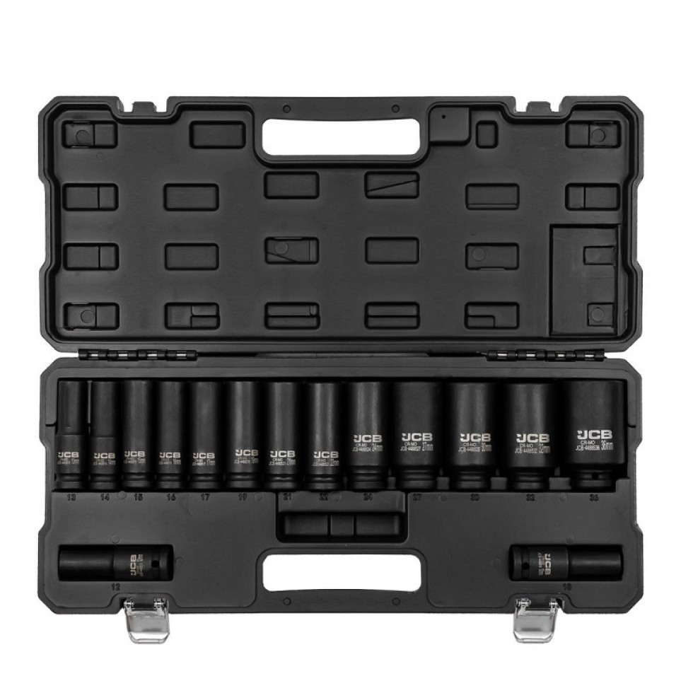 Дълбоки Ударни Вложки 1/2 12-стенни и 6-стенни 15 части 10-36мм JCB Дълбоки Ударни Вложки 1/2 12-стенни и 6-стенни 15 части 10-36мм JCB