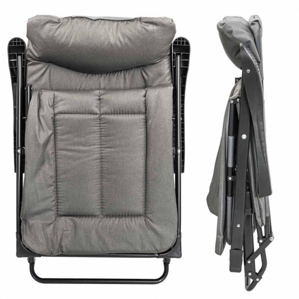 Шезлонг Тип Походно Легло Черен и Сив до 200кг Шезлонг Тип Походно Легло Черен и Сив до 200кг