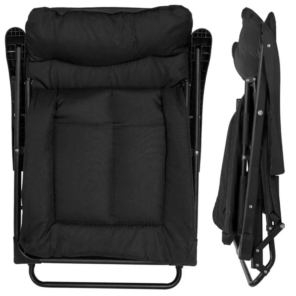 Шезлонг Тип Походно Легло Черен и Сив до 200кг Шезлонг Тип Походно Легло Черен и Сив до 200кг