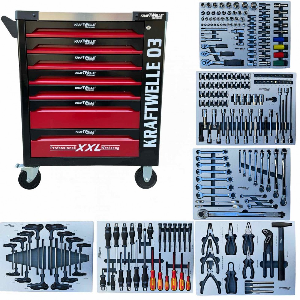 Немски Професионален Шкаф с Инструменти KRAFTWELLE XXL-03 7 Чекмеджета 6 Пълни Немски Професионален Шкаф с Инструменти KRAFTWELLE XXL-03 7 Чекмеджета 6 Пълни