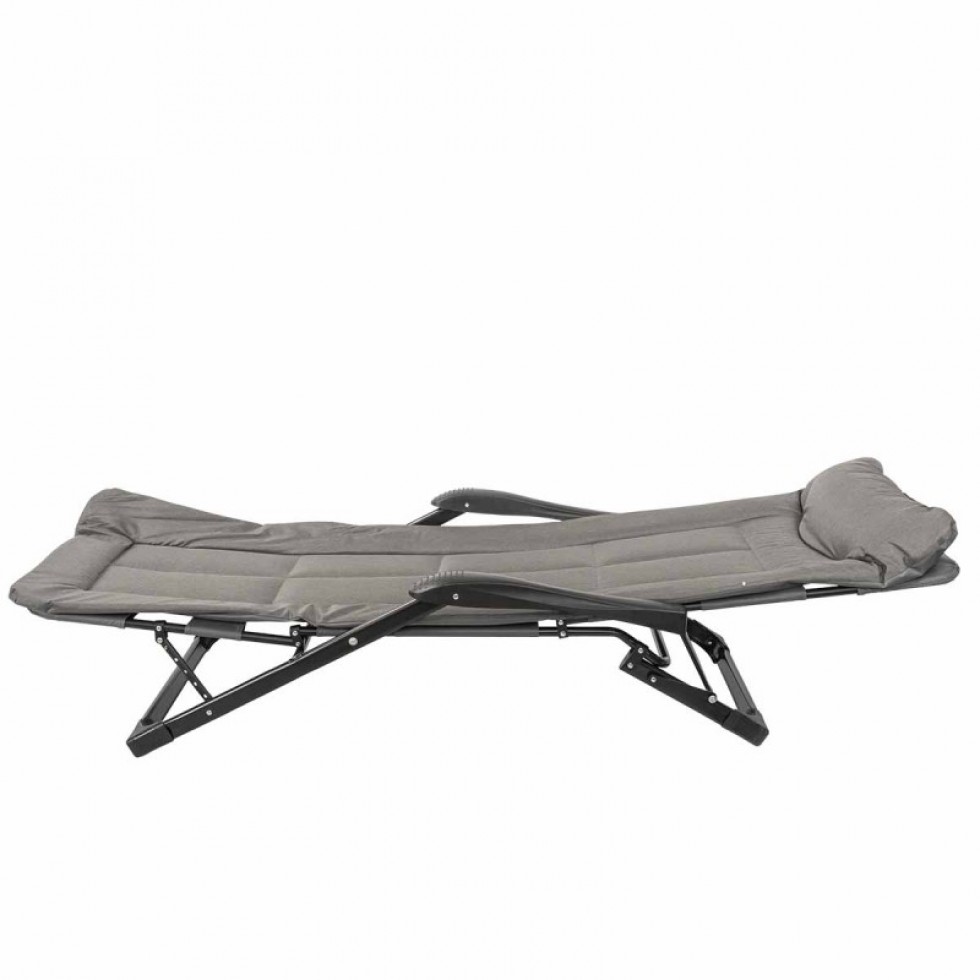 Шезлонг Тип Походно Легло Черен и Сив до 200кг Шезлонг Тип Походно Легло Черен и Сив до 200кг