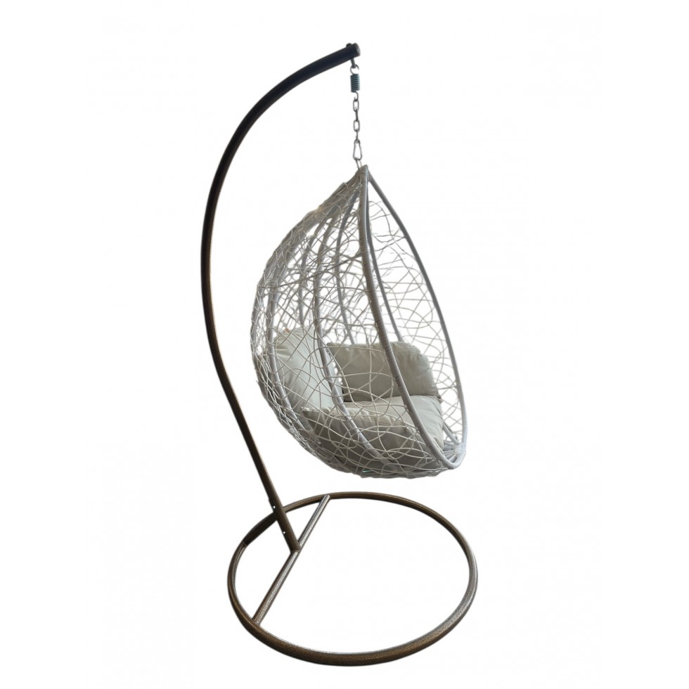 Висящ Градински Ратанов Стол - Люлка Comfort до 200кг бял и кафяв Висящ Градински Ратанов Стол - Люлка Comfort до 200кг бял и кафяв