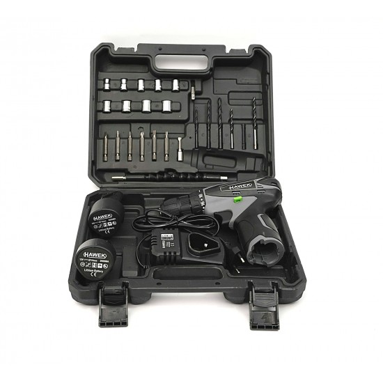 Полски Акумулаторен Двускоростен Винтоверт с Вложки и Удължение 12V 2AH HAWEK