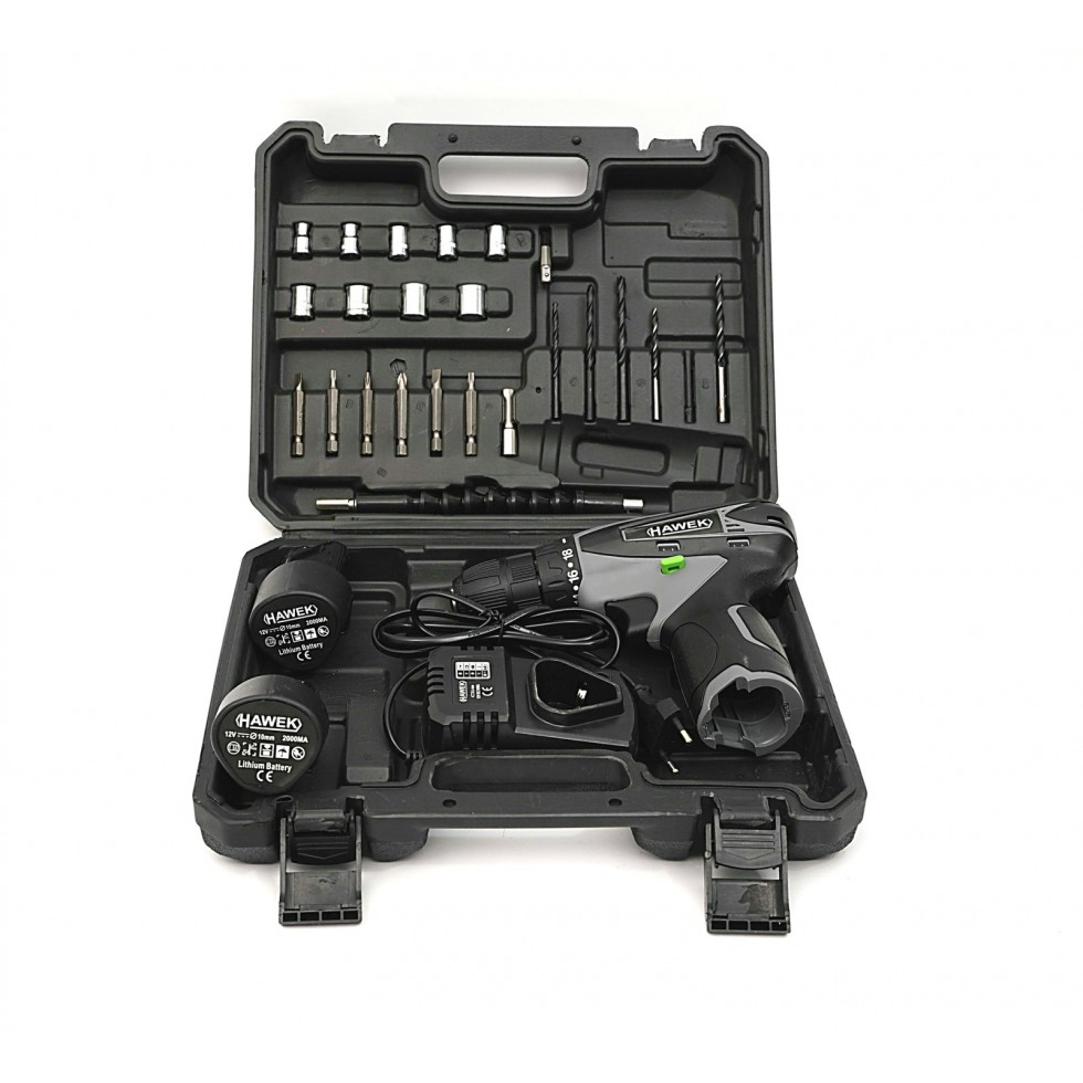 Полски Акумулаторен Двускоростен Винтоверт с Вложки и Удължение 12V 2AH HAWEK Полски Акумулаторен Двускоростен Винтоверт с Вложки и Удължение 12V 2AH HAWEK