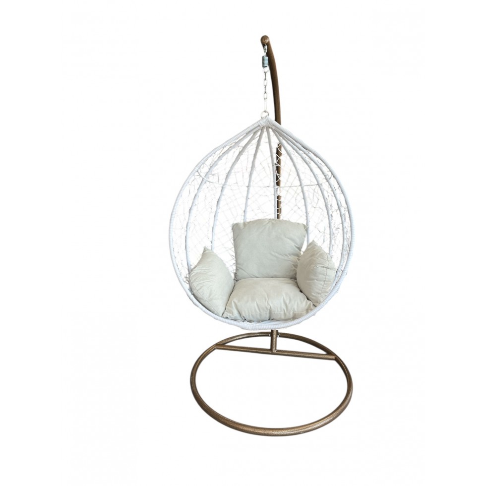 Висящ Градински Ратанов Стол - Люлка Comfort до 200кг бял и кафяв Висящ Градински Ратанов Стол - Люлка Comfort до 200кг бял и кафяв