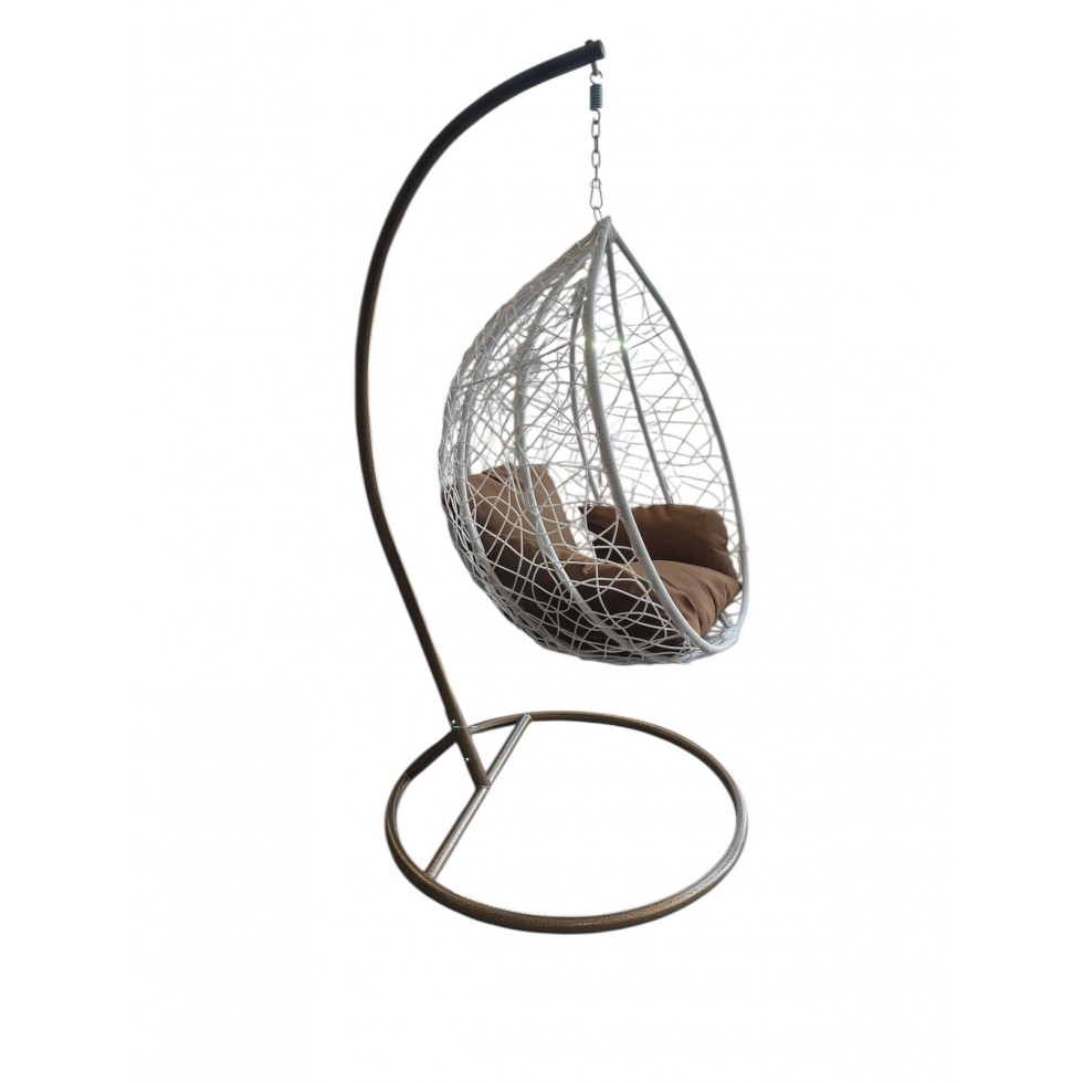 Висящ Градински Ратанов Стол - Люлка Comfort до 200кг бял и кафяв Висящ Градински Ратанов Стол - Люлка Comfort до 200кг бял и кафяв