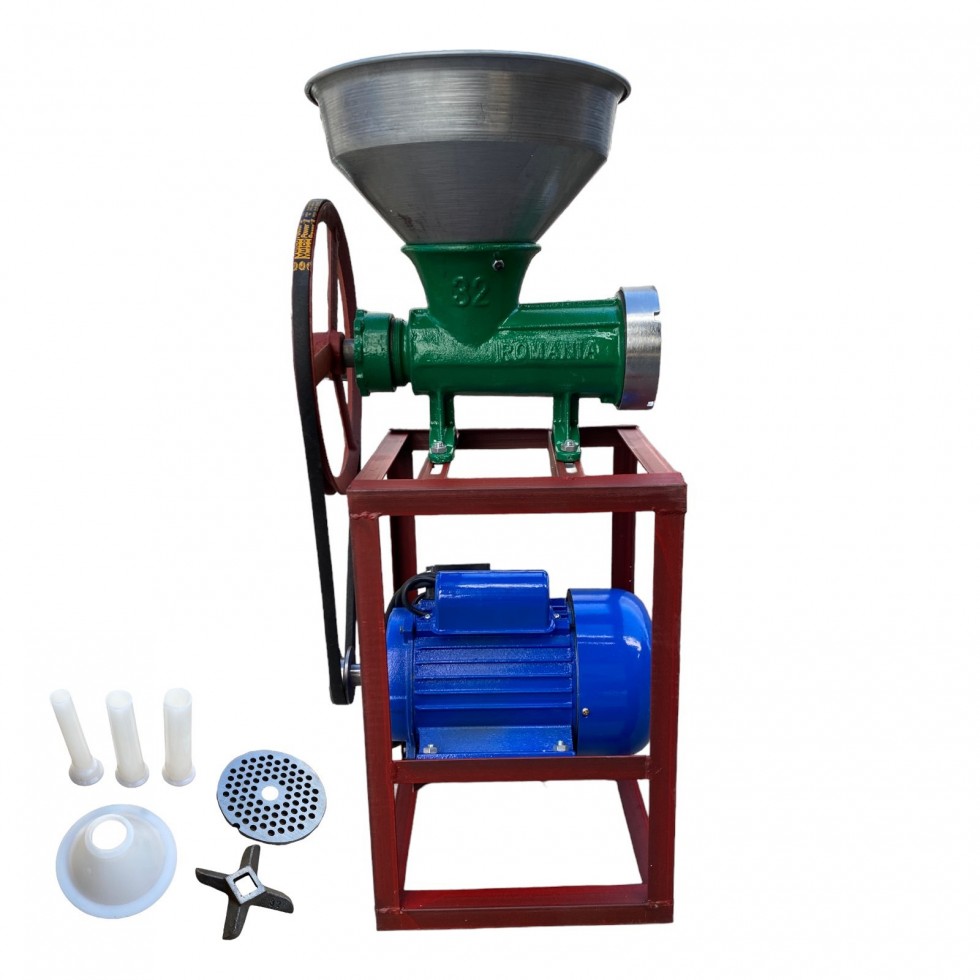 Месомелачка Чугун Румънска №32 с Електромотор 1.5kW 1500об. и Метална фуния Месомелачка Чугун Румънска №32 с Електромотор 1.5kW 1500об. и Метална фуния