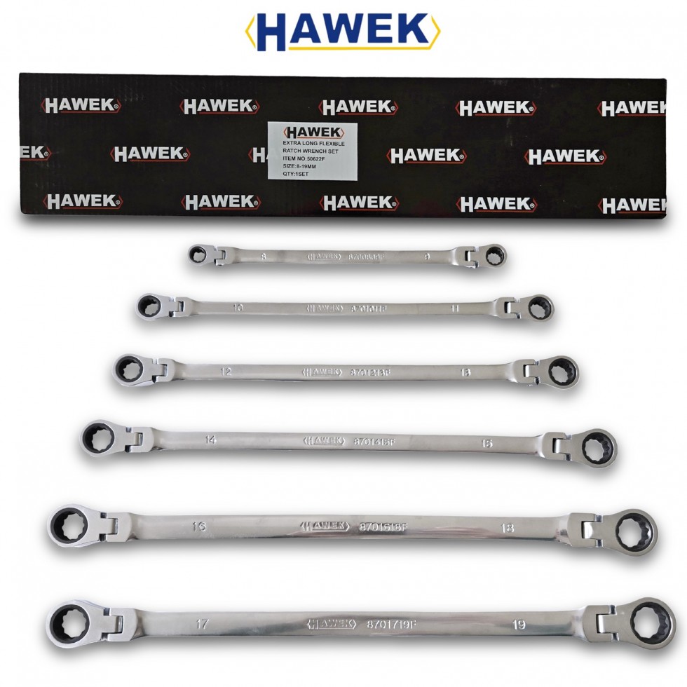 Удължени Подвижни Ключове Звезди с тресчотка Прави Дълги Чупещи 8-19мм Полски HAWEK Удължени Подвижни Ключове Звезди с тресчотка Прави Дълги Чупещи 8-19мм Полски HAWEK