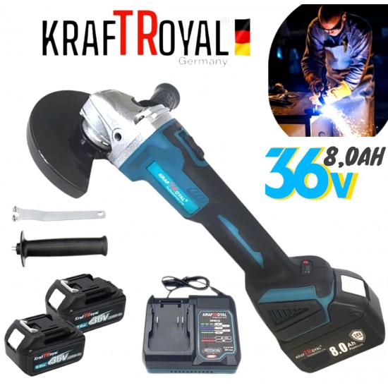 Акумулаторен Безчетков Ъглошлайф KRAFT ROYAL 36V 8,0AH шлайф 125мм Акумулаторен Безчетков Ъглошлайф KRAFT ROYAL 36V 8,0AH шлайф 125мм