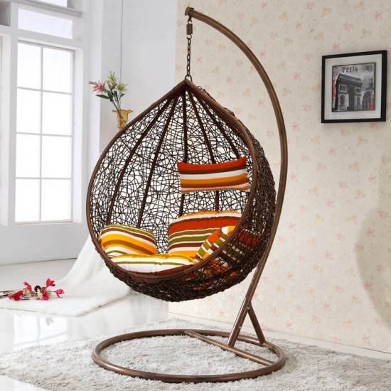 Висящ Градински Ратанов Стол - Люлка Comfort до 200кг бял и кафяв