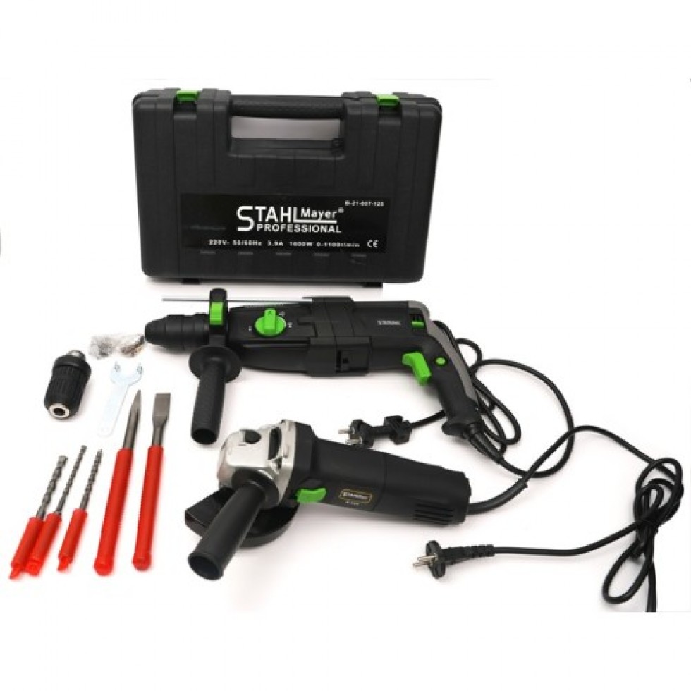 Ударен Електрически Перфоратор 1600W и Ъглошлайф 1400W 125мм STAHLMAYER Пробивна Бормашина + Флекс на ток Ударен Електрически Перфоратор 1600W и Ъглошлайф 1400W 125мм STAHLMAYER Пробивна Бормашина + Флекс на ток