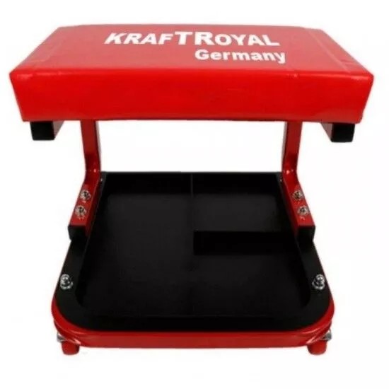 Работен стол с рафт за инструменти подвижен стол за автосервиз до 150кг