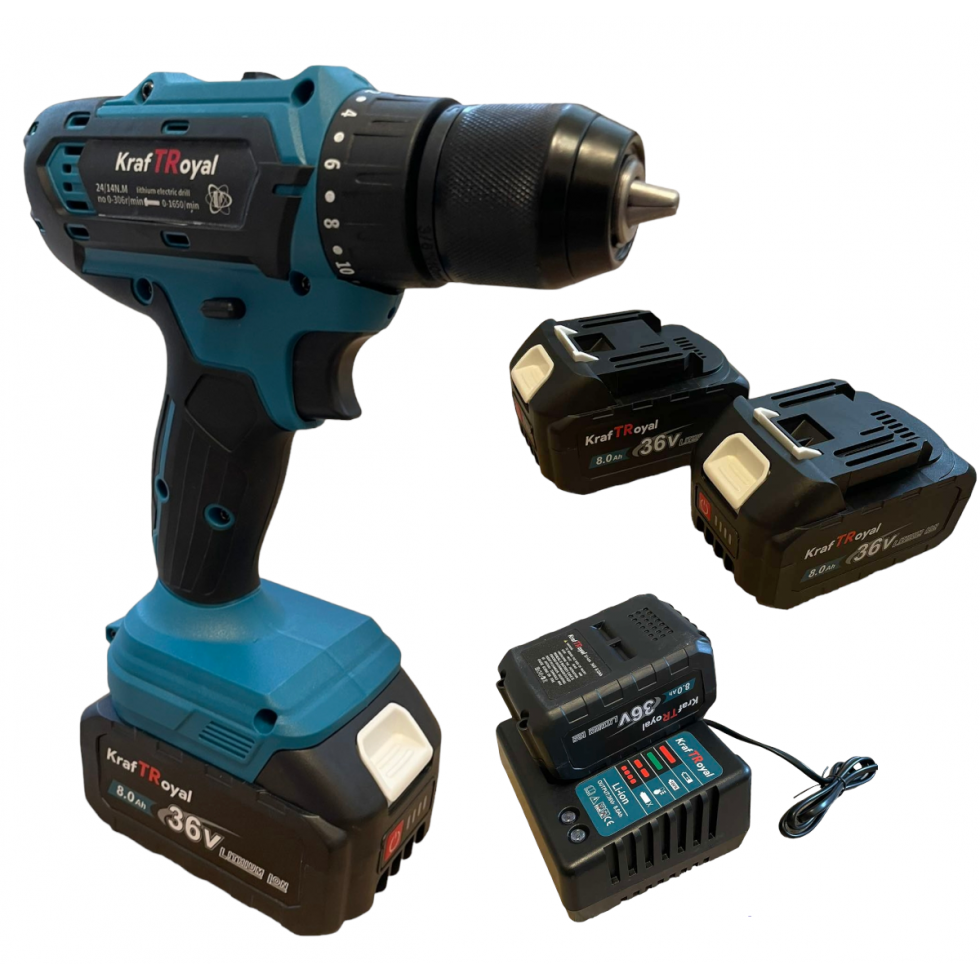 Безчетков Винтоверт 36V 8,0AH / Акумулаторна Ударен Безжична Бормашина KRAFT ROYAL 2 батерии Безчетков Винтоверт 36V 8,0AH / Акумулаторна Ударен Безжична Бормашина KRAFT ROYAL 2 батерии