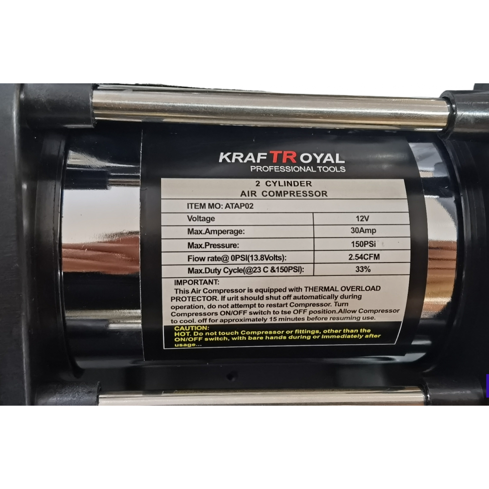 Компресор Двубутален за Помпане на Гуми с Led Фенер Маркуч за въздух Филитили и накрайници Комплект Пътна Помощ KRAFTROYAL Компресор Двубутален за Помпане на Гуми с Led Фенер Маркуч за въздух Филитили и накрайници Комплект Пътна Помощ KRAFTROYAL