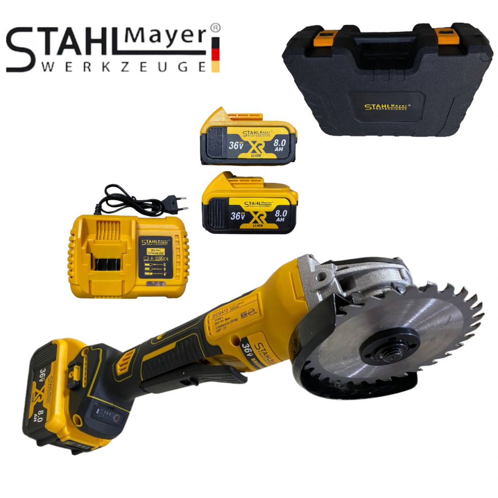 Акумулаторен Ъглошлайф 36V 8,0AH 125mm с ПОДАРЪК 3 броя диск за дърво Акумулаторен Ъглошлайф 36V 8,0AH 125mm с ПОДАРЪК 3 броя диск за дърво