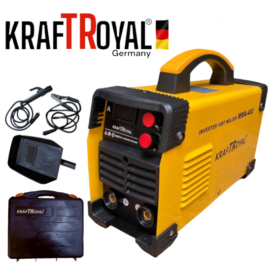 Професионален Инверторен Електрожен 400A KRAFTROYAL Заваръчен Апарат ММА с дисплей в Куфар Професионален Инверторен Електрожен 400A KRAFTROYAL Заваръчен Апарат ММА с дисплей в Куфар