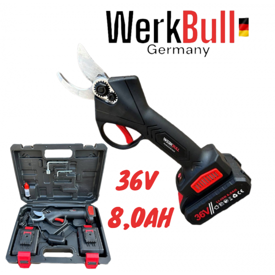 Акумулаторна Лозарска Ножица Градинска 36V 8,0AH WERKBULL 33мм за клони