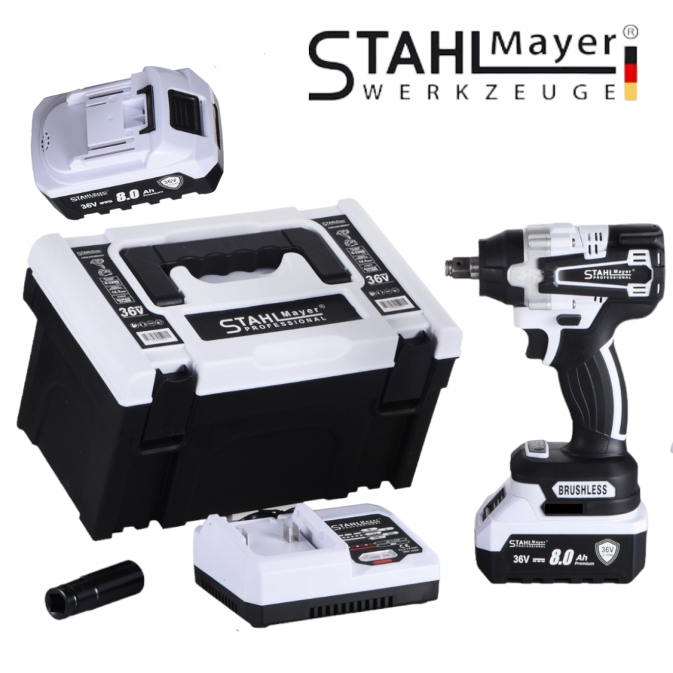2в1 Акумулаторна Ъглошлайф 125мм и Акумулаторен Ударен Гайковерт (Импакт) Безчетков 36V 8,0AH STAHLMAYER 2 Батерии 2в1 Акумулаторна Ъглошлайф 125мм и Акумулаторен Ударен Гайковерт (Импакт) Безчетков 36V 8,0AH STAHLMAYER 2 Батерии