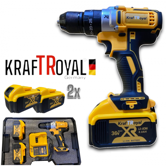 Безчетков Ударен Винтоверт 36V 8,0AH Акумулаторна Бормашина Безжична KRAFTROYAL