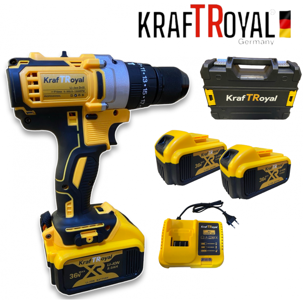 Безчетков Ударен Винтоверт 36V 8,0AH Акумулаторна Бормашина Безжична KRAFTROYAL Безчетков Ударен Винтоверт 36V 8,0AH Акумулаторна Бормашина Безжична KRAFTROYAL