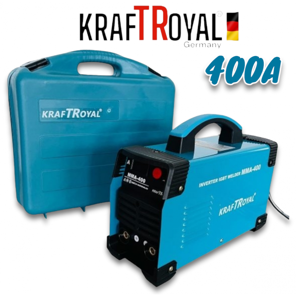 Инверторен Електрожен 400A KRAFTROYAL Заваръчен Апарат ММА с дисплей в Куфар Инверторен Електрожен 400A KRAFTROYAL Заваръчен Апарат ММА с дисплей в Куфар