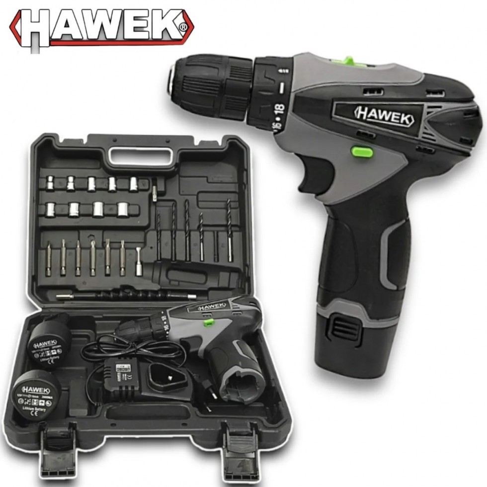 Полски Акумулаторен Двускоростен Винтоверт с Вложки и Удължение 12V 2AH HAWEK Полски Акумулаторен Двускоростен Винтоверт с Вложки и Удължение 12V 2AH HAWEK