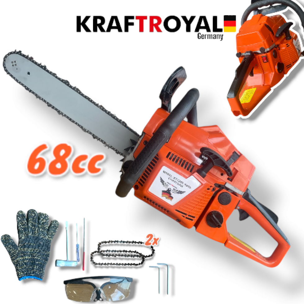 Бензинова Резачка за Дърва KRAFT Бензинов Моторен Верижен Трион 40см шина 7,5к.с 68cc Кубика 2 вериги Бензинова Резачка за Дърва KRAFT Бензинов Моторен Верижен Трион 40см шина 7,5к.с 68cc Кубика 2 вериги