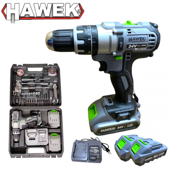 Ударен Акумулаторен Винтоверт Безчетков Безжичен HAWEK 24V с 40 части Инструменти Ударен Акумулаторен Винтоверт Безчетков Безжичен HAWEK 24V с 40 части Инструменти
