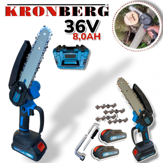 РЕЗАЧКА ЗА КЛОНИ И НОЖИЦА ЛОЗАРСКА 2в1 36V 8,0AH с 2 Батерии 4 Вериги KRONBERG РЕЗАЧКА ЗА КЛОНИ И НОЖИЦА ЛОЗАРСКА 2в1 36V 8,0AH с 2 Батерии 4 Вериги KRONBERG