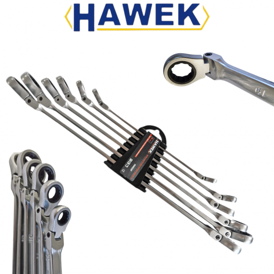 Удължени Подвижни Ключове Звезди с тресчотка Прави Дълги Чупещи 8-19мм Полски HAWEK